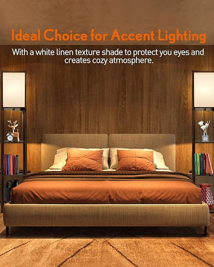 OUTON Floor Lamp with Shelves, LED Shelf Floor Lamp with USB & Type C Ports, 1 AC Outlet, 3 Color Temperature, Storage Display Wood Column Tall Standing Lamp for Living Room, Bedroom Office, Walnut - LeafyLoom