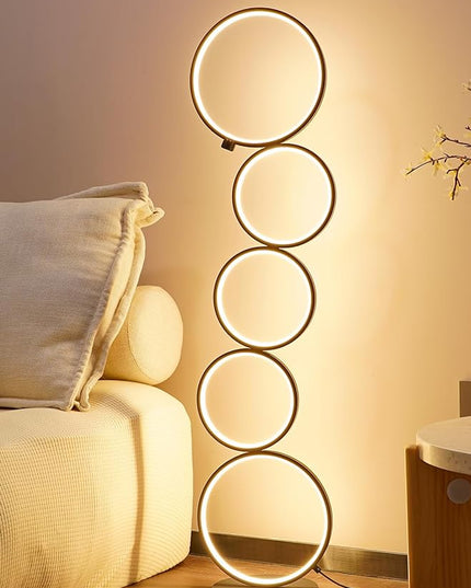 NUÜR 43.3" Modern Floor Lamp, LED Floor Lamp for Living Room, Dimmable, Circle Standing Lamp, Energy-Saving, Unique Lamp for Bedroom, Office, Home - LeafyLoom