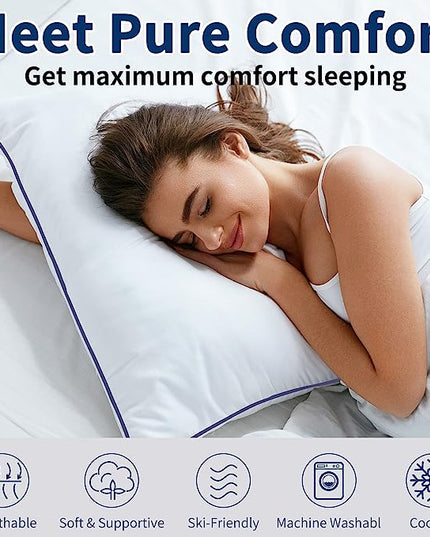 Bed Pillows for Sleeping-2 Pack Queen Size Set of 2 Cooling Pillow for Side Back and Stomach Sleepers, Down Alternative Filling Luxury Soft Quality with Premium Plush (White) - LeafyLoom