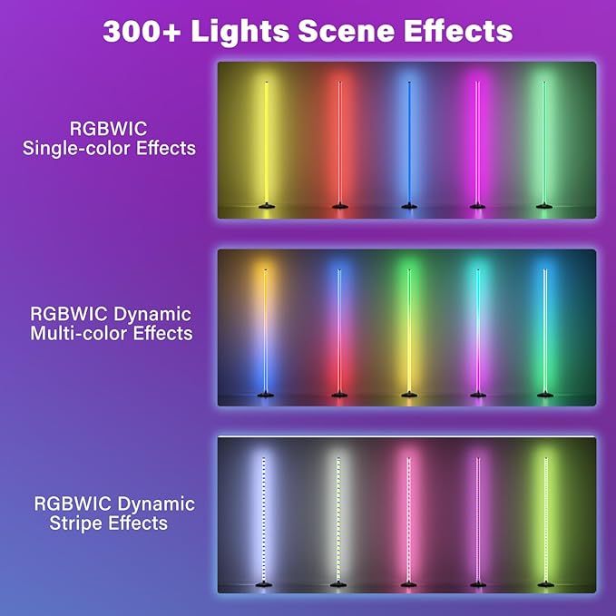 Buyya LED RGB Corner Floor Lamp, 50 Inch Upgrade RGB Corner Lights 16 Million Colors Changing Music Sync with Smart APP Atmosphere Lighting Smart LED Floor Lamps for Living Room Bedroom - LeafyLoom