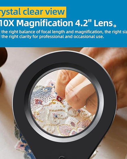 Magnifying with Light and 10X Real Glass Lens, Lighted in 5 Color Temperatures & 10 Dimmable Levels, Desk Edge Clip Mounted, Hands Free Positioning by 19.7' Gooseneck Arm - LeafyLoom
