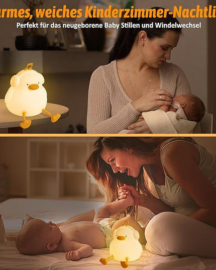 FULLOSUN Duck Night Light, Duck Lamp Kawaii Funny Kids Night Light, Birthday Gifts for Women Teenage Girls Boy Toddler - Portable Squishy Battery Operated - LeafyLoom