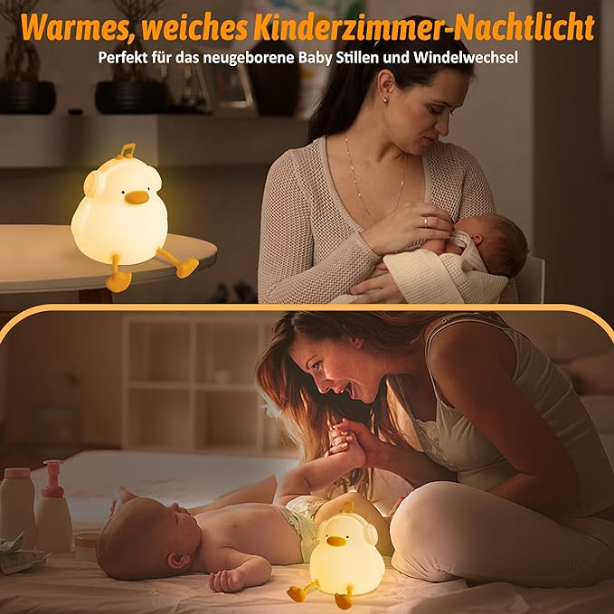 FULLOSUN Duck Night Light, Duck Lamp Kawaii Funny Kids Night Light, Birthday Gifts for Women Teenage Girls Boy Toddler - Portable Squishy Battery Operated - LeafyLoom
