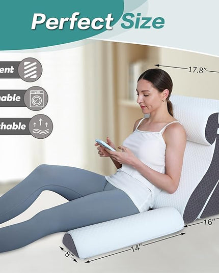 Adjustable 4pcs Bed Wedge Pillow Set, Post Surgery 100% Memory Foam for Back, Neck, Leg Pain Relief, Sitting Pillow for Acid Reflux and GERD, Comfortable Pillows for Sleeping Gray - LeafyLoom