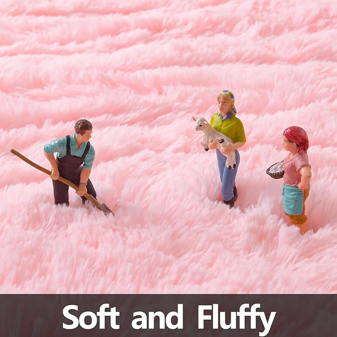 Pink Round Rug for Bedroom, Super Fluffy Circle Rugs for Baby Nursery, 5'X5' Feet Furry Carpet for Children Kids Room, Cute Soft Shaggy Rug for Girls Home Decor, Fuzzy Plush Carpets for Dorm - LeafyLoom