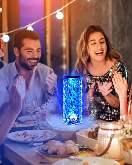 2 Pack Crystal Table Lamp (Touch & Remote), RGB 16 Colors Changing Lamp, Rechargeable Crystal Lamp, Rose Diamond Night Light, for Bedroom/Party/Dinner/Decoration - LeafyLoom