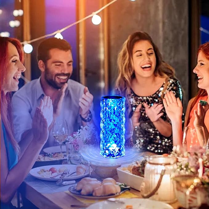 2 Pack Crystal Table Lamp (Touch & Remote), RGB 16 Colors Changing Lamp, Rechargeable Crystal Lamp, Rose Diamond Night Light, for Bedroom/Party/Dinner/Decoration - LeafyLoom