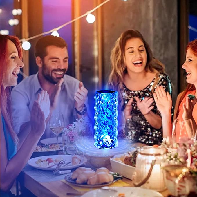 Crystal Table Lamp (Touch & Remote), RGB 16 Colors Changing Lamp, Rechargeable Crystal Lamp, Rose Diamond Night Light, for Bedroom/Party/Dinner/Decoration - LeafyLoom