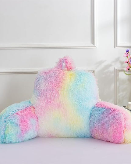 Aimuan Reading Pillow Bed Rest Pillow with Arms Rabbit Fur Cushion for Adults Teens Incline Rest Sitting up & Sleeping Snoring Pillow with Pregnancy Lumbar Back Support (Standard, Light-pink) - LeafyLoom