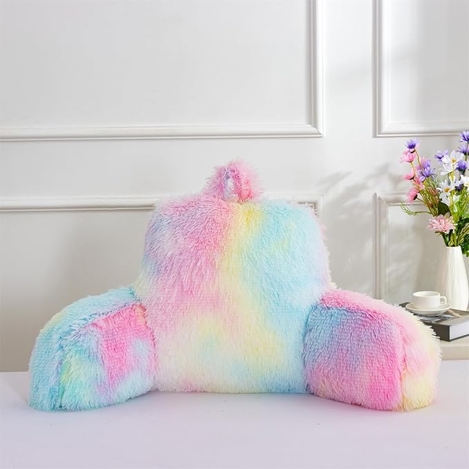 Aimuan Reading Pillow Bed Rest Pillow with Arms Rabbit Fur Cushion for Adults Teens Incline Rest Sitting up & Sleeping Snoring Pillow with Pregnancy Lumbar Back Support (Standard, Light-pink) - LeafyLoom