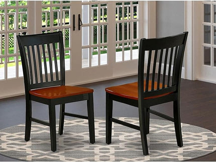 East West Furniture Norfolk Dining Slat Back Wood Seat Kitchen Chairs, Set of 2, Black & Cherry - LeafyLoom