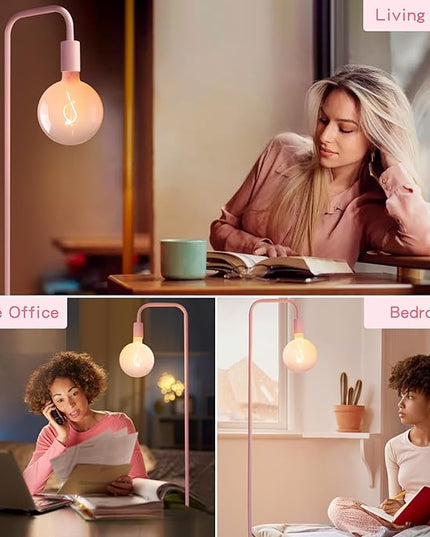 Pink Floor Lamp for Bedroom, Cute Standing Lamp with LED Bulb, Translucent Pink Globe Glass 2700k Warm Lighting. Globe Floor Lamp for Livingroom, Bedroom,Office - LeafyLoom