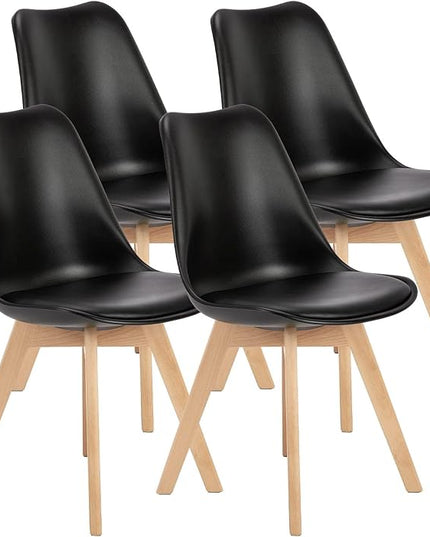 OLIXIS Dining Chairs Set of 4 Mid-Century Modern Dinning Chairs, Living Room Bedroom Outdoor Lounge Chair PU Leather Cushion and Wood Legs, Black - LeafyLoom