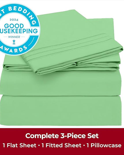 Mellanni Twin XL Sheets Set - 3 PC Iconic Collection Bedding Sheets & Pillowcases - Hotel Luxury, Extra Soft, Cooling Bed Sheets - Deep Pocket up to 16 inch (Twin Extra Long, Pistachio) - LeafyLoom