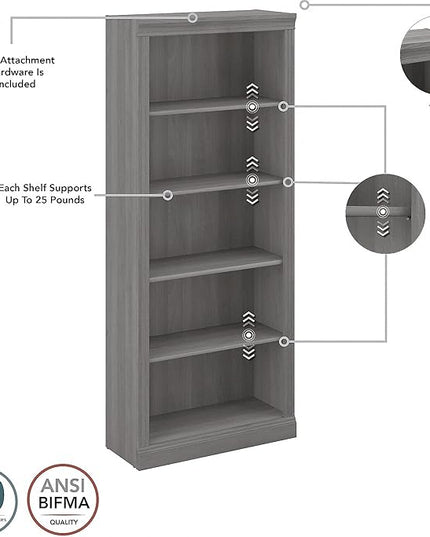 Bush Furniture Saratoga Tall 5 Shelf Bookcase in Modern Gray - LeafyLoom