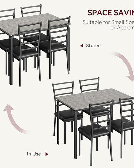 IDEALHOUSE Dining Table for 4, Small Table and Chairs Set of 4, Dinette Set for 4, Square Dinner Table Set, 3 Piece Kitchen & Dining Room Sets for Small Space (Grey, Dining Table with 4 Chairs) - LeafyLoom