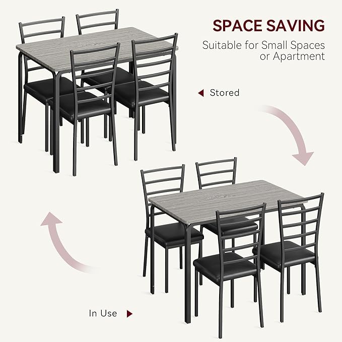 IDEALHOUSE Dining Table for 4, Small Table and Chairs Set of 4, Dinette Set for 4, Square Dinner Table Set, 3 Piece Kitchen & Dining Room Sets for Small Space (Grey, Dining Table with 4 Chairs) - LeafyLoom