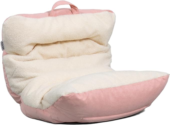 Big Joe Roma Kid's Bean Bag Chair, Oat Sherpa and Desert Rose, Vegan Suede, 2 feet - LeafyLoom