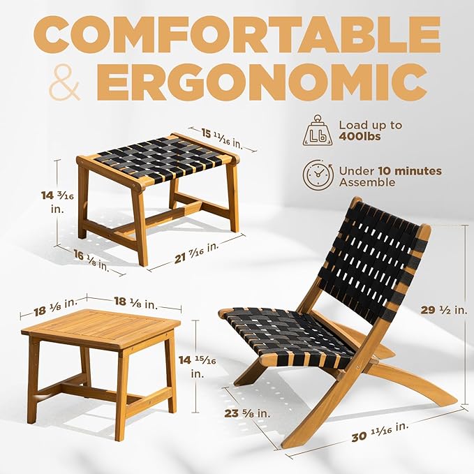Design Heavy Duty 400lbs Capacity Patio Bistro Piece with Ottomans Outdoor, Onesize, Foldable Reclining Set 5 - LeafyLoom