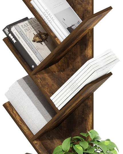 Furinno Tree Bookshelf 5-Tier Floor Standing Tree Bookcase, Amber Pine - LeafyLoom