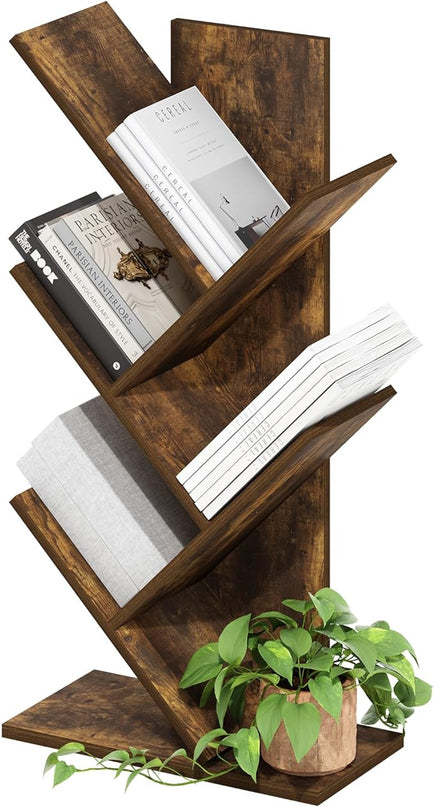 Furinno Tree Bookshelf 5-Tier Floor Standing Tree Bookcase, Amber Pine - LeafyLoom