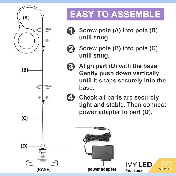 Bright Floor Lamp for Office, Reading and Bedrooms. LED Floor Lamp for Lash Light for EyeLash Extensions, Makeup & Nail Spa. Gooseneck Standing Lamp (Black) - LeafyLoom