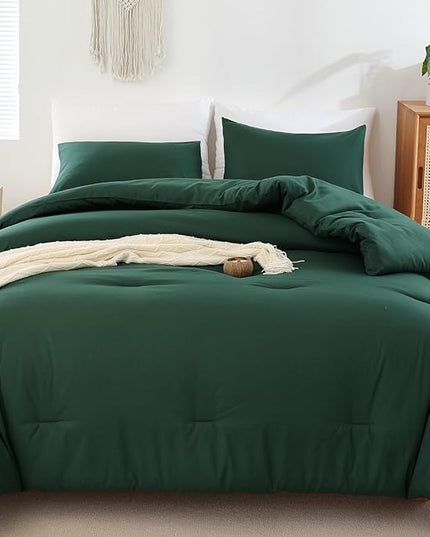 ROSGONIA Comforter Full Size for Girls Boys Teen,3pcs(1 Dark Emerald Green Comforter & 2 Pillowcases),Soft Kids Comforter Sets All Season Dorm Bedding - LeafyLoom