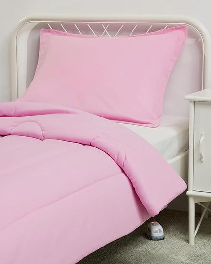 Amazon Basics 2 Piece Microfiber Kid's Comforter and Pillow Sham Set, Toddler, Light Pink, Solid - LeafyLoom