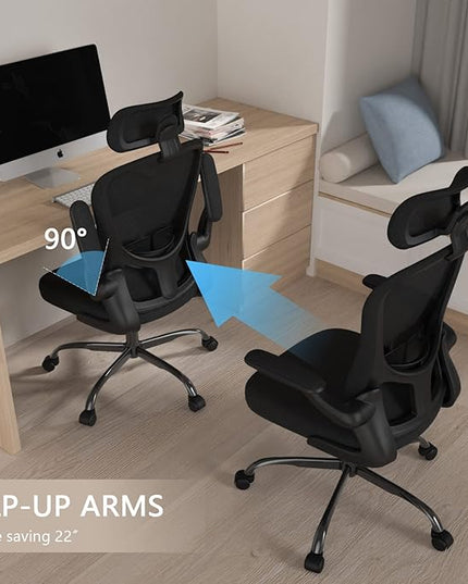 Office Chair, High Back Ergonomic Desk Chair, Breathable Mesh Desk Chair with Adjustable Lumbar Support and Headrest, Swivel Task Chair with flip-up Armrests, Executive Chair for Home Office - LeafyLoom