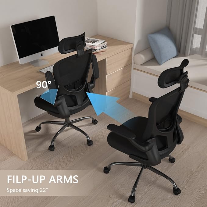 Office Chair, High Back Ergonomic Desk Chair, Breathable Mesh Desk Chair with Adjustable Lumbar Support and Headrest, Swivel Task Chair with flip-up Armrests, Executive Chair for Home Office - LeafyLoom