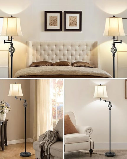 3 Color Temperature LED Floor lamp, Traditional 350° Adjustable Swing Arm Floor Lamp Vintage Pole lamp Farmhouse Lamp for Living Rooms & Offices, Rustic Standing Lamp for Bedroom Reading - LeafyLoom