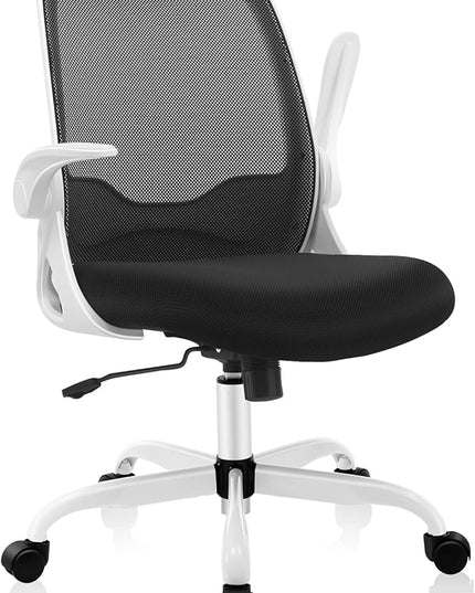 KERDOM Office Chair, Ergonomic Desk Chair, Breathable Mesh Computer Chair, Comfy Swivel Task Chair with Flip-up Armrests and Adjustable Height - LeafyLoom