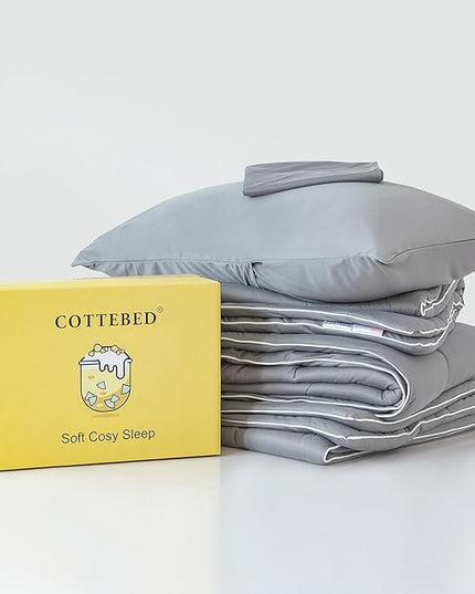 COTTEBED Ultra-Soft King Size Comforter Set, California Cal King Jersey Knit T-Shirt Feel Cozy Durable Cozy Fully Breathable Quilt Bedding Down Blanket and Pillowcase for All Season Use, Dark Gray - LeafyLoom