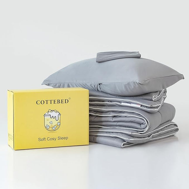 COTTEBED Ultra-Soft King Size Comforter Set, California Cal King Jersey Knit T-Shirt Feel Cozy Durable Cozy Fully Breathable Quilt Bedding Down Blanket and Pillowcase for All Season Use, Dark Gray - LeafyLoom