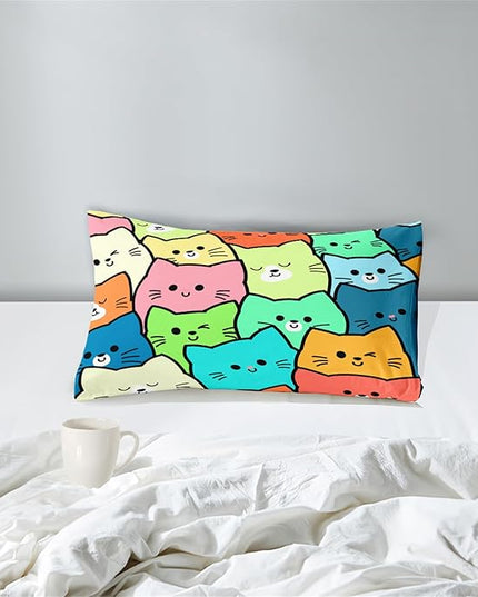 Cat Twin Comforter Set for Bedroom - 2Pcs Lovely Kitten Print Twin Bedding Set Cute Cat Patterns for Girls Boys Kids Warm Soft Breathable Cat Comforter with 1 Pillowcase for All Season, Twin Size - LeafyLoom