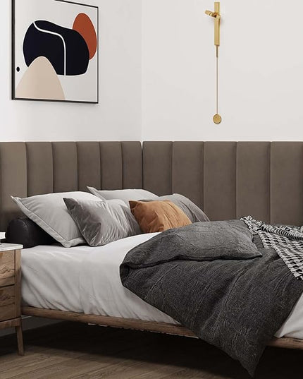 Wall Mounted Upholstered Headboard Full, 3D Peel and Stick Soundproof Wall Panels, Reusable and Removable Padded Headboard Leather Bed Headboard, 6 Panels Headboard 9.84" x 23.62", Coffee - LeafyLoom