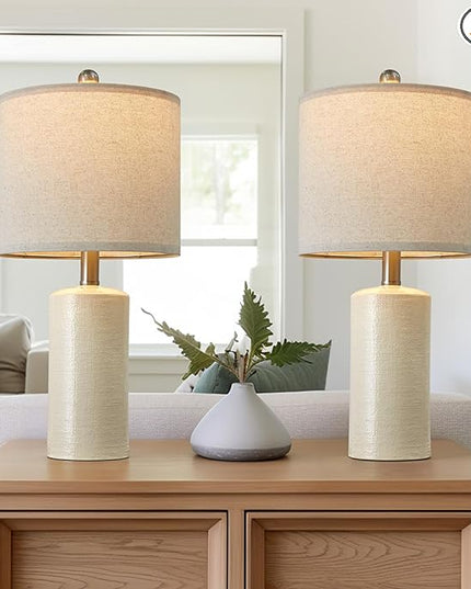 20.25" Small Table Lamps Set of 2 Modern Ceramic Lamps for Living Room Farmhouse Bedside Lamps Boho Lamps for Night Stands White Bedroom Lamps Side Table Lamps End Table Lamps - LeafyLoom