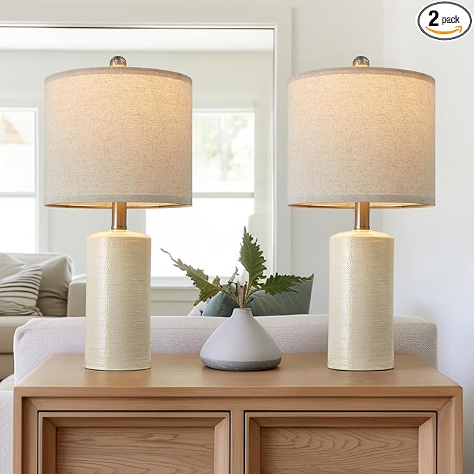 20.25" Small Table Lamps Set of 2 Modern Ceramic Lamps for Living Room Farmhouse Bedside Lamps Boho Lamps for Night Stands White Bedroom Lamps Side Table Lamps End Table Lamps - LeafyLoom
