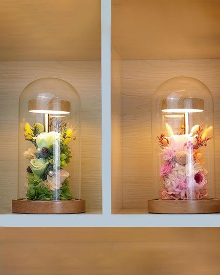 Preserved Fresh Flower Lamp, Room Sleep Lamp with Warm Light, True Immortal Flower Lamp, Decoration for Cabinet, DIY Handmade Flower Unique for Your Partner, Green - LeafyLoom