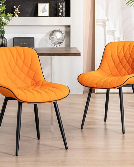 YOUNUOKE Dining Chairs Set of 2 Mid Century Modern Kitchen Chair Comfortable Upholstered Faux Leather Dinner Chairs for Kitchen Dining Room, Orange - LeafyLoom