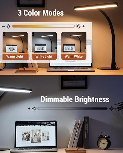LED Desk Lamp, 15.7" Wide Modern Architect Desk Light for Home Office, 10W Bright Tall Flexible Task Lamp for Piano, Monitor, Workbench, 3 Color Modes & 30 Brightness, 1000LM (Black) - LeafyLoom