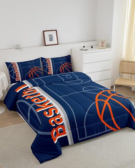 Feelyou Basketball Bedding Set Queen Size Gaming Sports Comforter Set for Kids Boys Girls Decor Ball Games Comforter Basketball Lover Duvet Set Bedroom Quilt Set - LeafyLoom