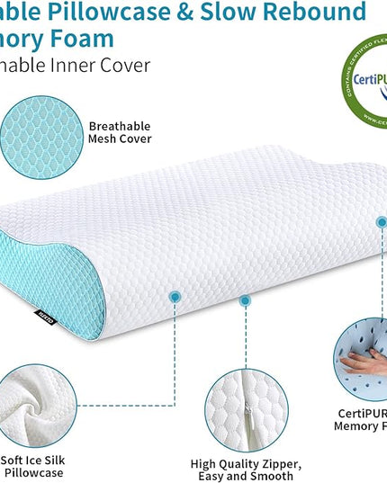 Memory Foam Pillows Neck Pillow Bed Pillow for Sleeping Ergonomic Cervical Contour Pillow for Side Back Stomach Sleeper for Neck and Shoulder Pain - LeafyLoom