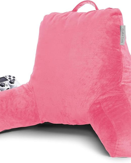 Clara Clark Reading Pillow, Standard Back Pillow for Sitting Up in Bed, Memory Foam Back Support Pillow, Reading Pillows for Sitting in Bed, Light Pink Sit Up Pillow for Bed, Arm Pillow with Pockets - LeafyLoom