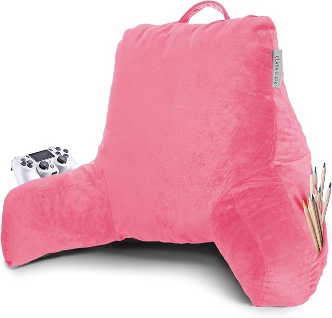 Clara Clark Reading Pillow, Standard Back Pillow for Sitting Up in Bed, Memory Foam Back Support Pillow, Reading Pillows for Sitting in Bed, Light Pink Sit Up Pillow for Bed, Arm Pillow with Pockets - LeafyLoom