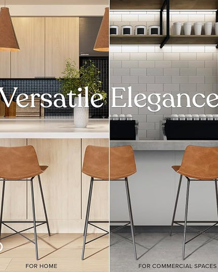 Poly and Bark Counter Stool 24 inches - Counter Height Bar Stools Set of 3 - Sturdy Kitchen Stools with Backs - Comfortable Bar Chair - Modern Countertop-High Chairs, Kitchen Island Barstools – Tan - LeafyLoom