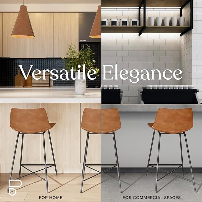 Poly and Bark Counter Stool 24 inches - Counter Height Bar Stools Set of 3 - Sturdy Kitchen Stools with Backs - Comfortable Bar Chair - Modern Countertop-High Chairs, Kitchen Island Barstools – Tan - LeafyLoom