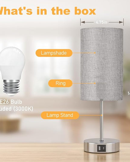 AKASUKI Table Lamp for Bedroom, 3 Way Dimmable Touch Lamp with Dual Charging Station, Small Bedside Lamps for Night Stands, Living Room, Office(LED Bulb Included) - LeafyLoom
