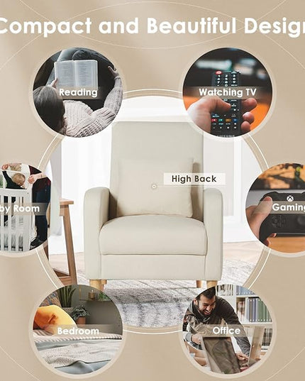 COLAMY Modern Upholstered Accent Chair Armchair with Pillow, Fabric Reading Living Room Side Chair,Single Sofa with Lounge Seat and Wood Legs, Beige - LeafyLoom