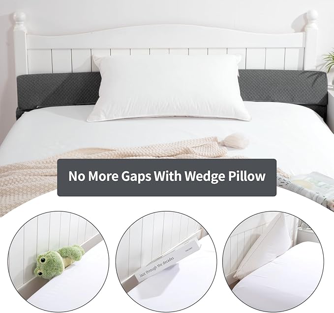 Pillow Wedge for Headboard Gap,Bed Gap Filler Twin Size,Foldable Bed Wedge Pillow for Headboard,Grey Bed Wedge Gap Filler,Foam Mattress Gap Filler,39"x6"x6" - LeafyLoom